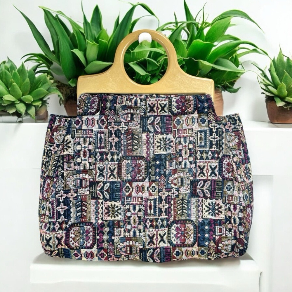 Vintage Mary Poppins Style Tapestry Cottagecore Upholstery Top Handle Bag Size X
